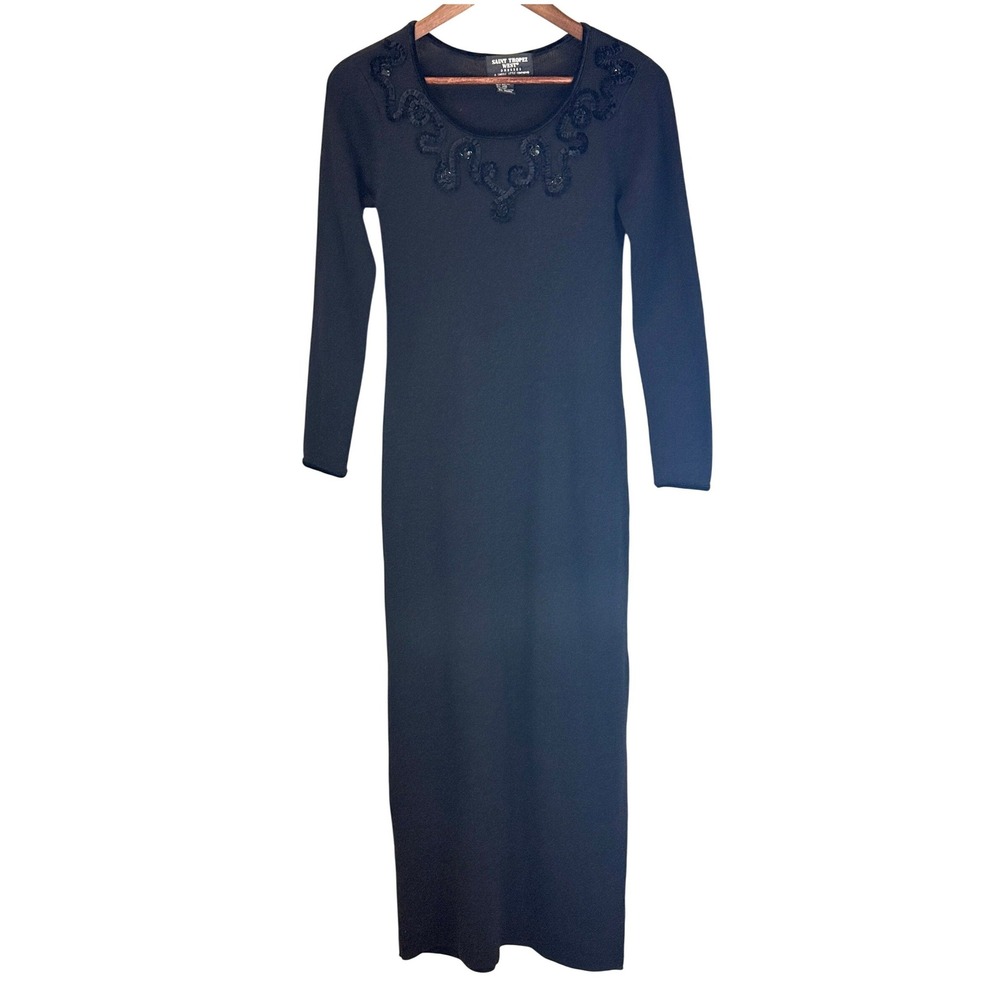 Saint Tropez West Black Wool Blend Bodycon Maxi Dress Size Medium‎